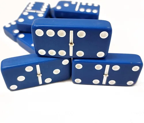 Miniatura 6 de Marion Dominó doble 6 azul de tamaño jumbo de torneo profesional con giradores en elegante caja de terciopelo negro.