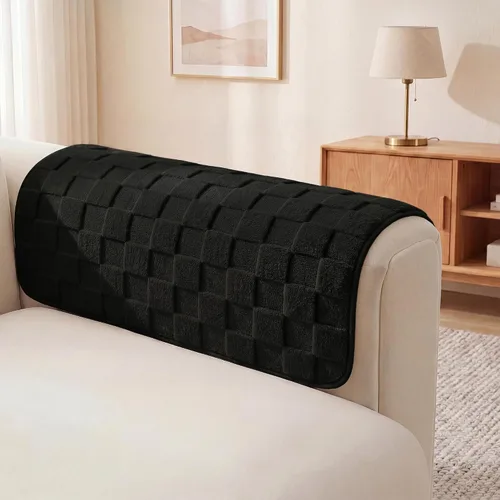 Foxdecor Juego de 2 fundas para reposabrazos de sofá, fundas antideslizantes para reposabrazos de sofá, funda para reposabrazos de silla (color Negro