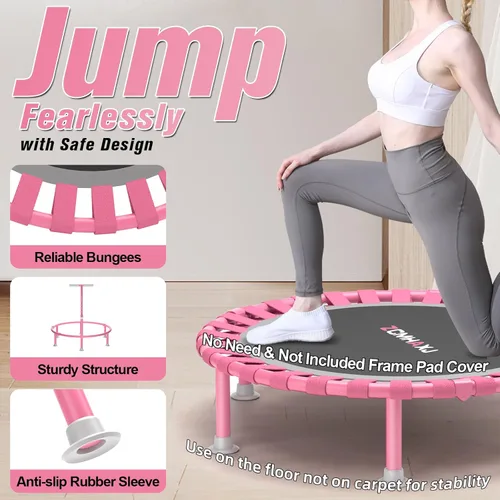 Miniatura 4 de ZCMHAXJ Mini trampolín plegable, trampolín de rebote de 40 pulgadas para adultos y niños, capacidad de 450 libras con barra ajustable en forma de T