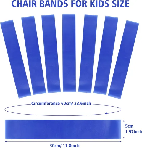 Miniatura 2 de PLULON Paquete de 15 bandas para sillas para niños con pies inquietos, bandas elásticas para pies, bandas para ansiedad, asientos flexibles para Azul