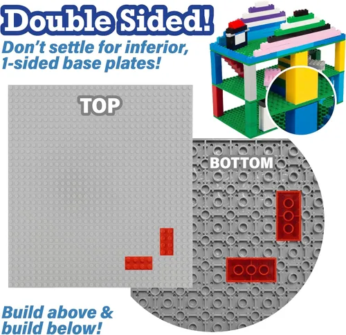 Miniatura 4 de Placas base clásicas para ladrillos de construcción – Juego de 6 placas de construcción grandes de 10 x 10 pulgadas (multicolores) – Conectividad