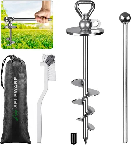 Miniatura 12 de SELEWARE Estaca de amarre para perro al aire libre, anclaje antióxido para perros grandes de hasta 220 libras, estaca giratoria gratuita para Negro C