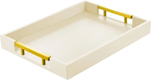 Miniatura 8 de ATZYmolin - Bandeja de madera para servir con asas, bandeja decorativa rectangular otomana para el hogar, bandeja de tocador para desayunos, cenas