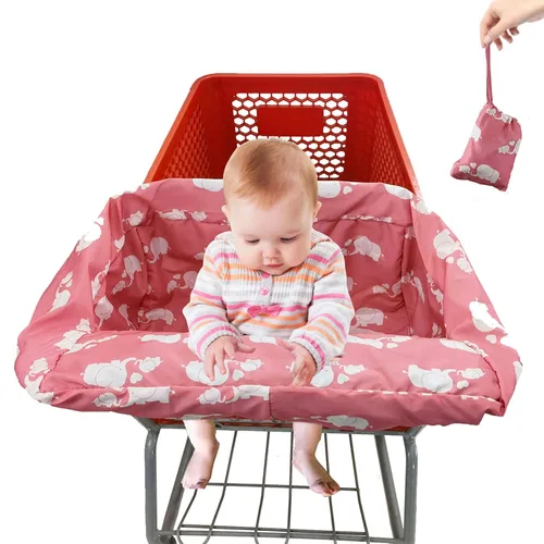 Pozico Funda para Carrito de Compras para Bebé Niña o Niño, Lavable a Máquina/Portátil con Bolsa de Transporte - Elefante Rosa Blanco Elefante
