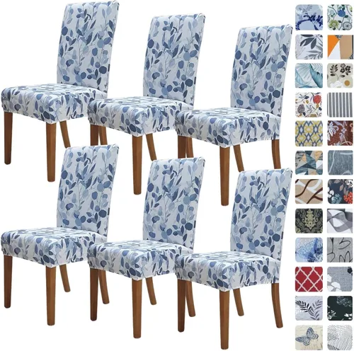 Miniatura 29 de SPRINGRICO Paquete de 6 fundas blancas para sillas de comedor, fundas elásticas para sillas de comedor con diseño floral, de elastano lavable
