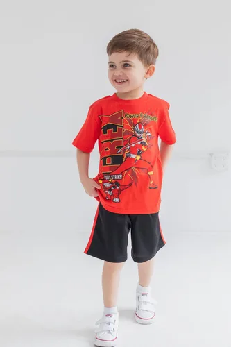Miniatura 2 de Power Rangers Conjunto de camiseta verde Ranger, Ranger rojo, camiseta azul Ranger y pantalones cortos de malla para niños pequeños a grandes