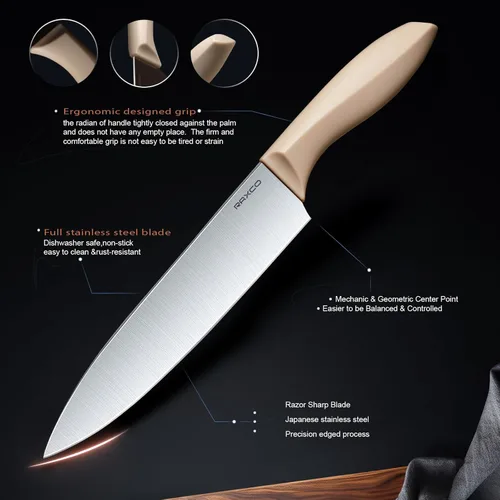 Miniatura 6 de RAXCO - Juego de utensilios de cocina y cuchillos, 18 piezas, Khiki Food-grade Silicone Utensils Heat-resistant to 410°F,5-Piece Stainless Steel