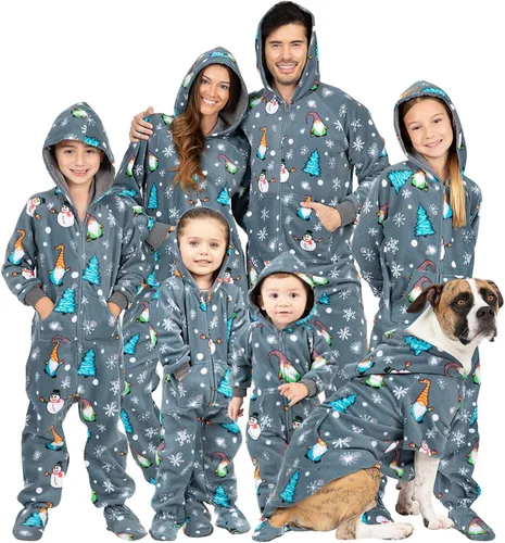 Footed Pajamas - Enterizo con capucha a juego para la familia Suéteres de una pieza para niños, niñas, hombres, mujeres y mascotas, unisex, Naranja