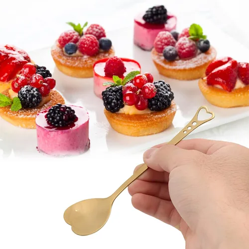 Miniatura 3 de Pssopp 2 cucharas de postre de café, diseño en forma de corazón, cuchara de metal para agitar, té, postre, bebidas, helado, Oro, Moderno