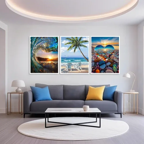 Miniatura 7 de Mowana Kits de arte de diamantes de mar para adultos, paquete de 6 – Kits de pintura de diamantes de playa para adultos, escenas de naturaleza, arte