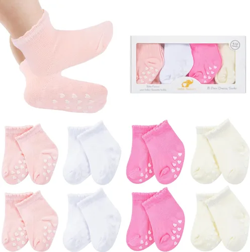Miniatura 8 de 8 pares de calcetines de bebé con empuñaduras de algodón antideslizantes calcetines de caminar bonitos regalos para recién nacidos, niñas y niños