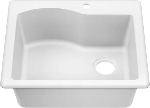 KRAUS Quarza - Fregadero de cocina de seno único de granito de instalación empotrada/sobre encimera de 25 pulgadas, color blanco. KGD-441WHITE