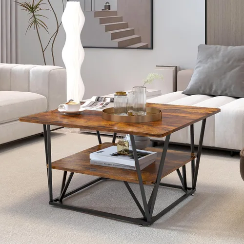 Miniatura 5 de Elephance - Mesa de café cuadrada con almacenamiento de 2 niveles, mesa de té moderna de 31.5 pulgadas para sala de estar, tapa de madera