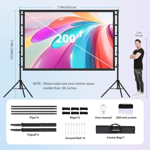 Miniatura 4 de Pantalla de proyector de 200 pulgadas con soporte: VOOPVOR Pantalla de proyección grande portátil de 16 pies y soporte para exteriores, pantalla