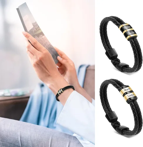 Miniatura 74 de Pulseras de cuero personalizadas para hombre con 1-6 nombres, pulsera trenzada personalizada con cuentas para papá, marido, día del padre, San