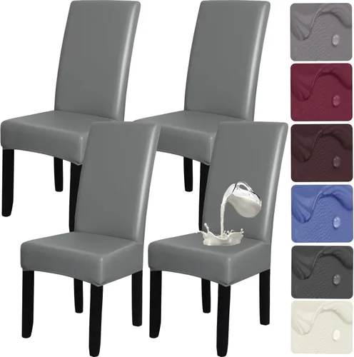 Miniatura 11 de HFCNMY Juego de 6 fundas para sillas de comedor, elásticas, impermeables, de poliuretano, color negro, fundas suaves para sillas de comedor, fundas