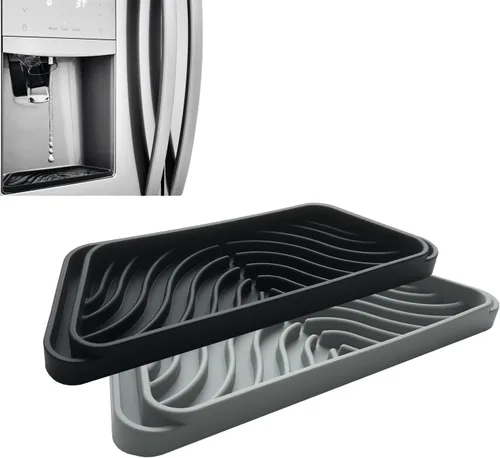 Bandeja de goteo de silicona para refrigerador, 2 paquetes, protege la bandeja dispensadora de hielo y agua de derrames, se adapta a la bandeja de