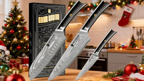 Miniatura 8 de BRODARK Cuchillo de chef de Damasco de 3 piezas, VG10 de acero de espiga completa afilado, juego de cuchillos de chef japonés profesional