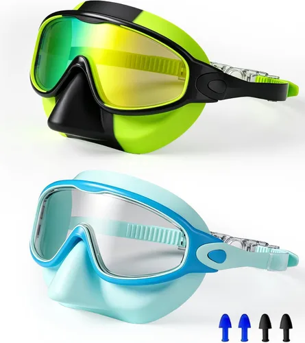 Miniatura 14 de Gafas de natación para niños de 3 a 15 años con tapones para los oídos, marco grande, gafas de natación antivaho/UV para niños, niñas y bebés, 2