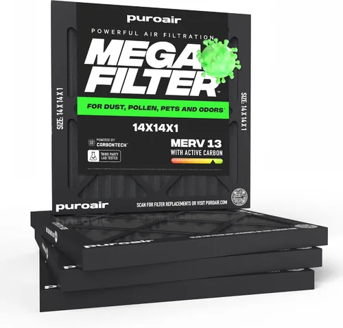 Miniatura 32 de PuroAir Filtro Mega - Filtro de aire de 12x12x1 MERV 13 para el hogar con carbón activado - Filtros alérgenos, caspa de mascotas, humo, polvo