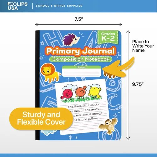 Miniatura 2 de E-CLIPS USA Cuaderno de composición primaria K-2, libro de composición a rayas primarias, diario de escritura primaria para grados K-2, cuadernos