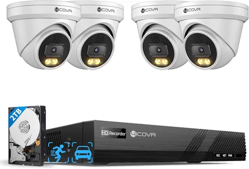 Sistema de cámara de seguridad 4COVR PoE, audio bidireccional y luces duales con visión nocturna inteligente a color, detección de personas y