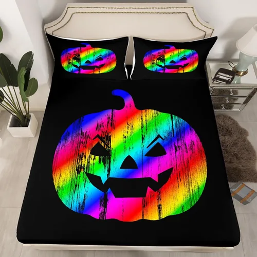 Miniatura 14 de Erosebridal Juego de funda de edredón con diseño de farol de calabaza, tamaño individual, decoración de Halloween, para niños, adolescentes