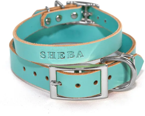 Miniatura 14 de Collar de perro de cuero de brida personalizado hecho a mano, nombre de mascota grabado, herrajes en tono níquel/plateado (marrón desgastado)