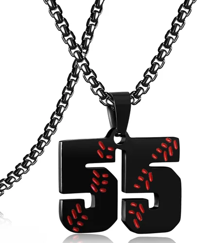 Miniatura 129 de SKQIR Colgante de número de jersey de béisbol para hombres y niños - Cadena de acero inoxidable para atletas - Negro