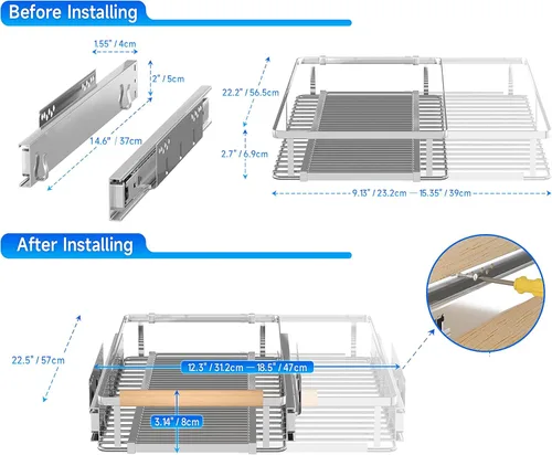 Miniatura 2 de SUZLON Organizador de gabinete extraíble expandible, 12.2 ~ 17.9 pulgadas de ancho x 22.5 pulgadas de profundidad, estantes deslizantes resistentes
