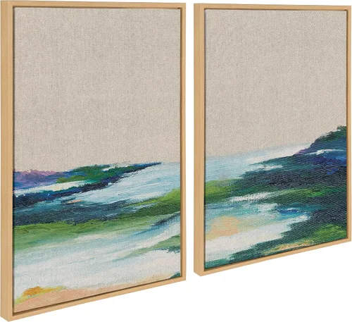 Miniatura 2 de Kate and Laurel Sylvie Lake Huron I and II - Juego de arte de pared en lienzo enmarcado de lino neutro por Nikita Jariwala; 2 piezas de 18 x 24