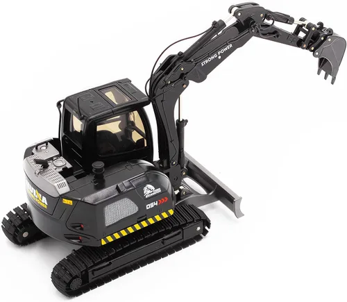 Miniatura 6 de Gemini & Genius - Excavadora negra con orugas, juguete de construcción de excavadora a presión a escala 1/50, modelo de vehículo con giros de cabina