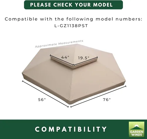 Miniatura 5 de Garden Winds Cubierta superior reforzada RipLock 350 de repuesto compatible con Manhattan 10' x 12' Gazebo Modelo L-GZ1138PST - Beige