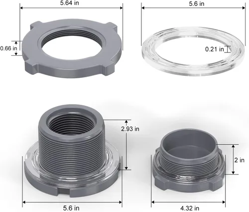 Miniatura 3 de TAISHER Adaptador de conector de tanque de mamparo de PVC negro de 3 pulgadas con tapones y junta para tanque de agua, barriles de lluvia, acuarios