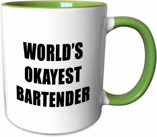 Miniatura 10 de 3dRose WORLDS OKAYEST BARTENDER - Taza de dos tonos (15 onzas), color negro