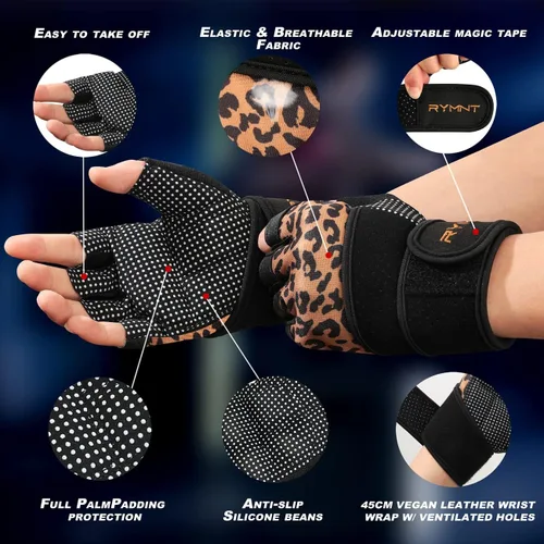 Miniatura 2 de Guantes de entrenamiento RYMNT con soporte para muñeca, guantes para levantamiento de pesas con protección completa de la palma y agarre extra