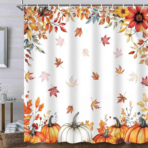 Miniatura 13 de MERCHR Cortinas de ducha de otoño para baño, diseño de girasol, calabaza, gnomo, Acción de Gracias, cortinas de bañera de tela impermeable, juego