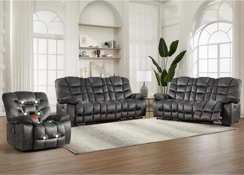 Miniatura 38 de HAOMARKETS Silla reclinable eléctrica con masaje y calor, sillas reclinables eléctricas de 41 pulgadas de ancho con puerto USB, sofá reclinable