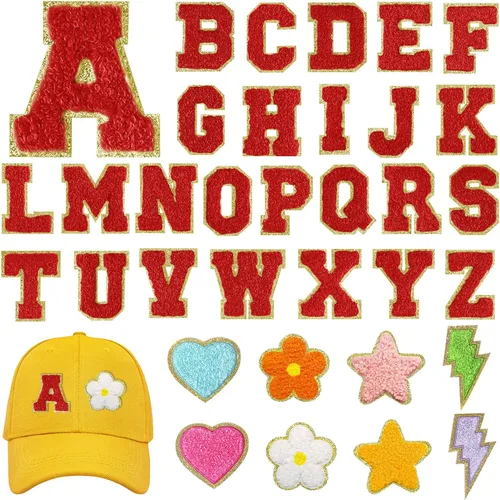 Miniatura 10 de MEEZY 34 parches de letras autoadhesivas de felpilla, apliques bordados de la A-Z, parches de letras termo-adhesivas del alfabeto, parche de tela