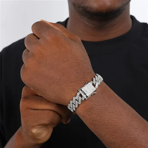 Miniatura 3 de Saintda Cuban Link Bracelet For Men WomenRose Gold18K Gold PlatedSilver Bracelet13mm8 inches Miami Iced Out Bracelet Hip Hop Bracelets Jewelry