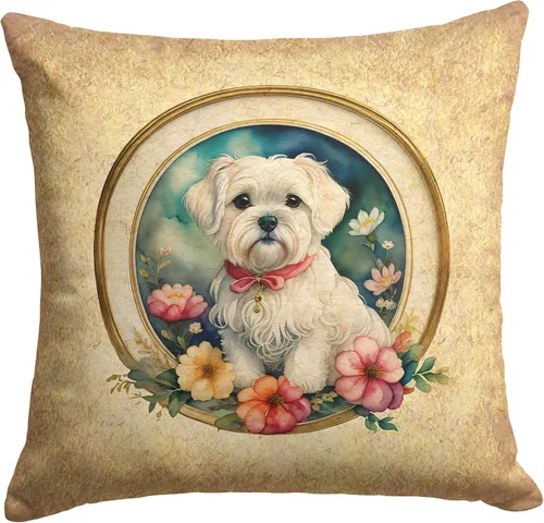 Miniatura 183 de Caroline's Treasures DAC2072PW1414 Affenpinscher and Flowers - Almohada decorativa de tela, lavable a máquina, para interiores y exteriores