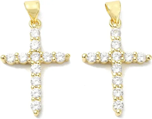 Miniatura 37 de Stiesy 10 dijes de circonita cúbica transparente de Virgen María, chapados en oro de 18 quilates, dije religioso para rosario, collar, joyería, Flor