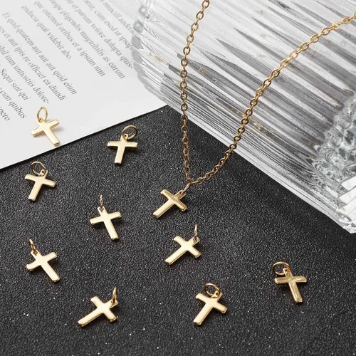 Miniatura 5 de KitBeads 10 dijes de cruz chapados en oro real de 18 quilates de latón cristiano Crucifijo para hacer joyas, pulseras, collares a granel