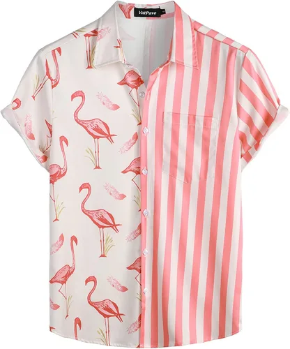 Miniatura 3 de VATPAVE Conjuntos hawaianos de flamenco para hombre, camisas casuales de manga corta con botones, trajes de verano