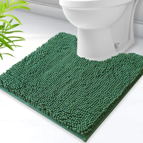 Miniatura 49 de Alfombras de baño en forma de U, alfombras de baño de felpilla súper absorbentes y respaldo antideslizante de PVC fuerte para inodoros, lavables a