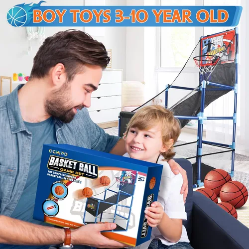 Miniatura 6 de OCHIDO Juego de baloncesto arcade con 4 pelotas, para niños de 3, 4, 5, 6, 7, 8, 9, 10 años y más, para niños de 3 a 5,6 a 8 años, 8 a 10 años