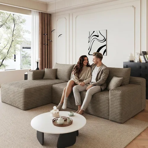 Miniatura 13 de Sofá seccional Cloud de 96 pulgadas, sofá deshuesado para sala de estar, sofá modular con asiento profundo, sofá de pana cómodo y esponjoso con Negro