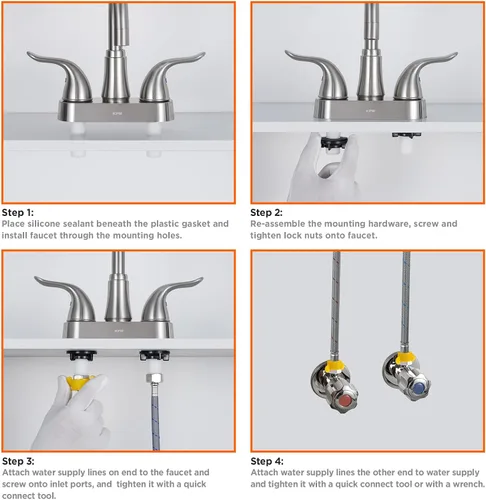 Miniatura 6 de KPW Grifo de Lavabo de Baño de 2 o 3 Agujeros Níquel Cepillado Centerset de 4 Pulgadas Grifo de Lavabo de Baño de 2 Manijas Sobre ABS No Metálico