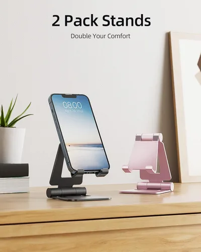 Miniatura 2 de Nulaxy Paquete de 2 soportes plegables dobles para teléfono celular, soporte plegable para teléfono de escritorio totalmente ajustable base dock