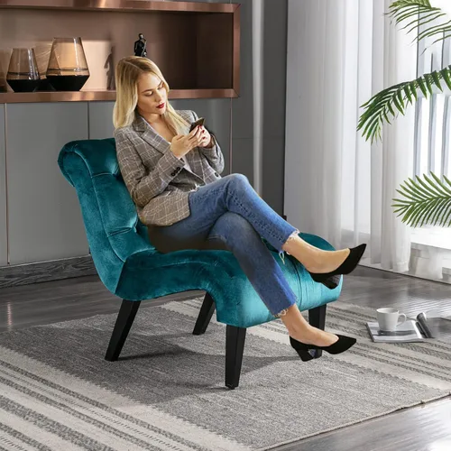 Miniatura 7 de Sillón decorativo de terciopelo para sala de estar, silla de ocio moderna con respaldo copetudo, silla auxiliar sin brazos para interiores, silla